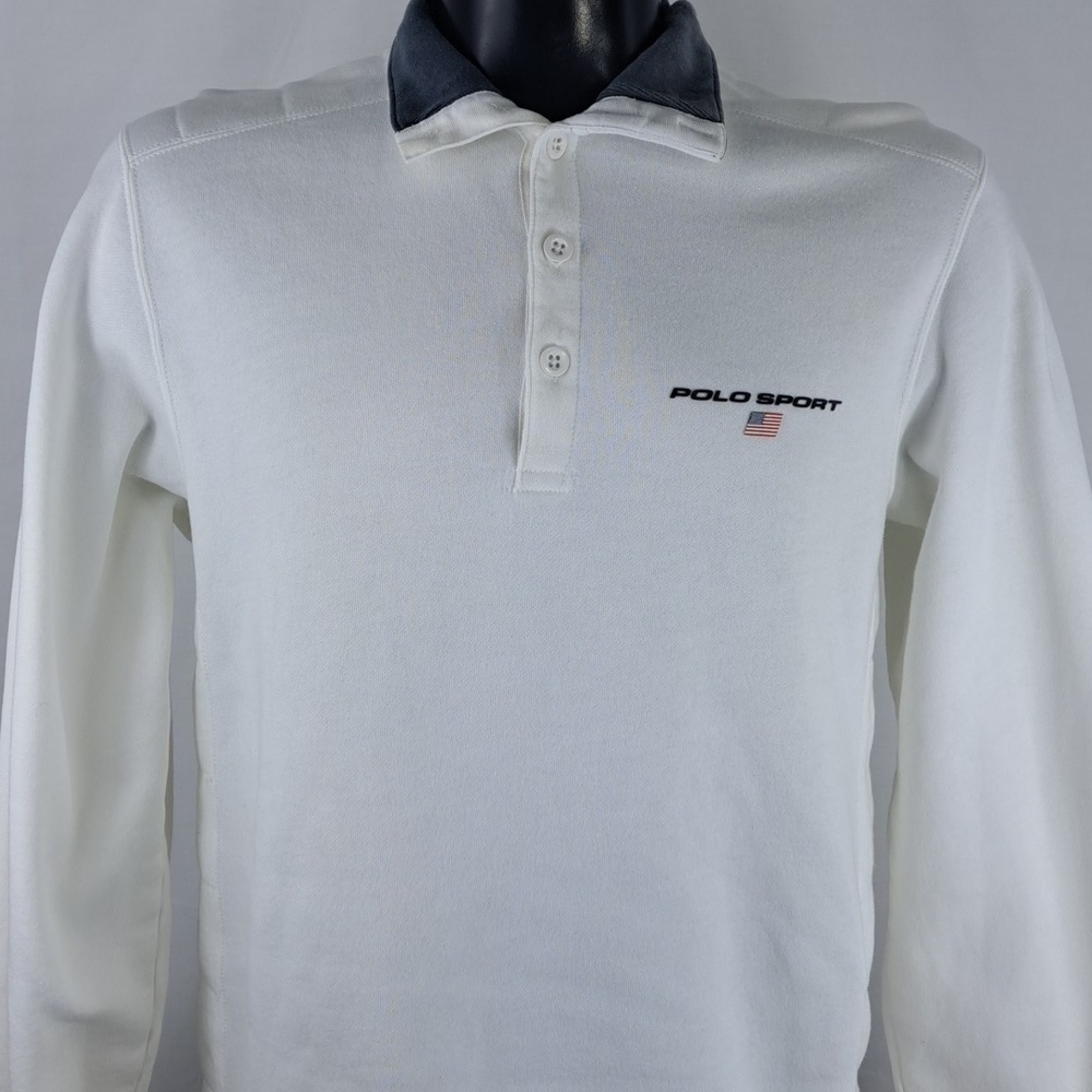 Polo Sport 5 button mock neck Med white casual preppy pullover sweatshirt